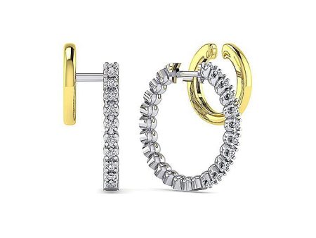 14K White-Yellow Gold Diamond Hoop Earrings For Cheap