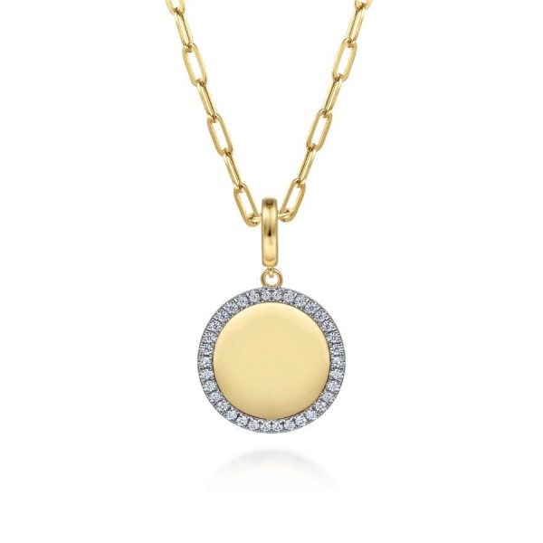 14K Yellow Gold Diamond 18mm Round Medallion Personalized Pendant Online now