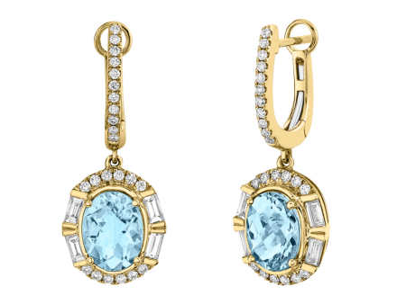 Aquamarine & Baguette Diamond Leverback Earrings Online Sale