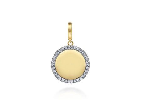 14K Yellow Gold Diamond 18mm Round Medallion Personalized Pendant Online now