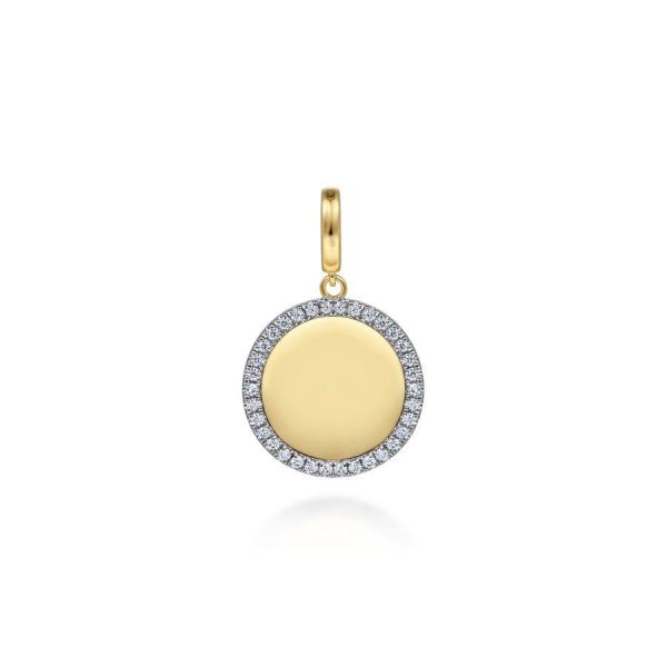 14K Yellow Gold Diamond 18mm Round Medallion Personalized Pendant Online now