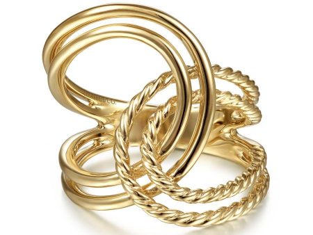 14K Yellow Gold Intertwined Twisted and Polished Rope Ring Online Sale