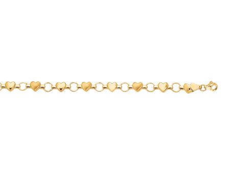 14K Gold Heart & Satin Heart Alternating Bracelet Discount