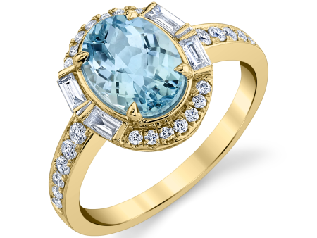 Aquamarine & Baguette Diamond Ring Cheap