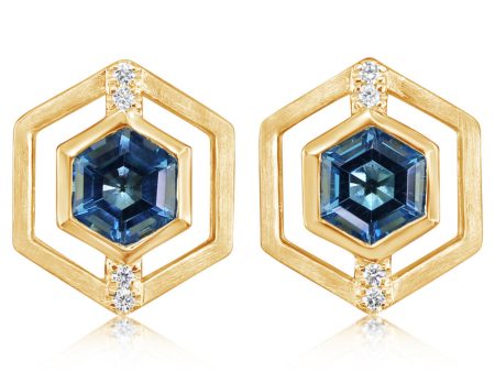 14K Yellow Gold Blue Topaz Diamond Earrings Discount