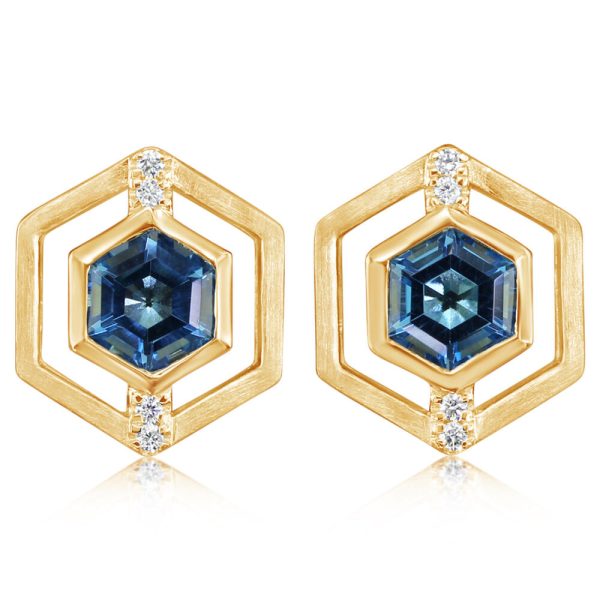 14K Yellow Gold Blue Topaz Diamond Earrings Discount