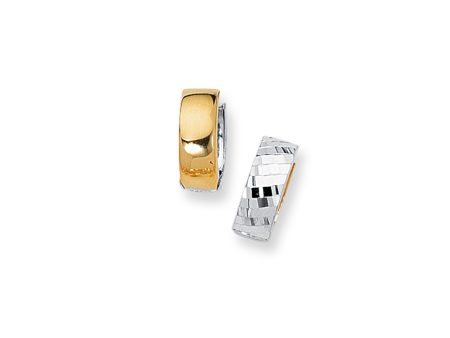 14K Gold Reversible Diamond Cut Huggie Earring Online Hot Sale