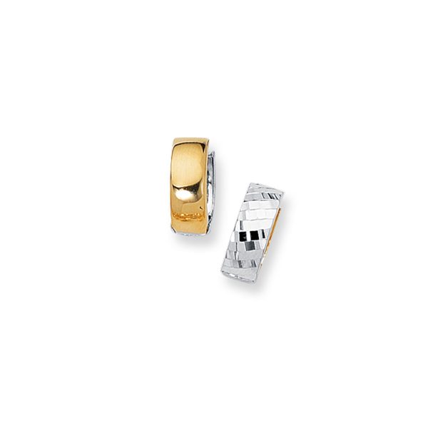 14K Gold Reversible Diamond Cut Huggie Earring Online Hot Sale