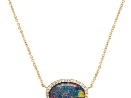 14K Yellow Gold Australian Opal Doublet Diamond Neckpiece Online now