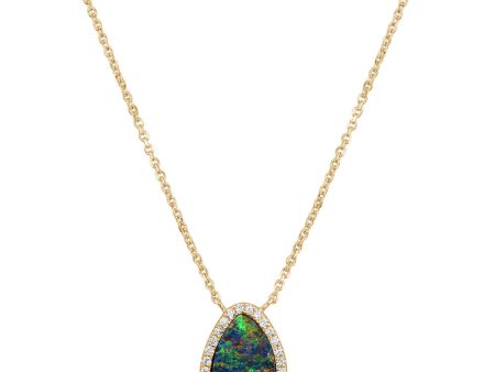 14K Yellow Gold Australian Opal Doublet Diamond Neckpiece For Cheap