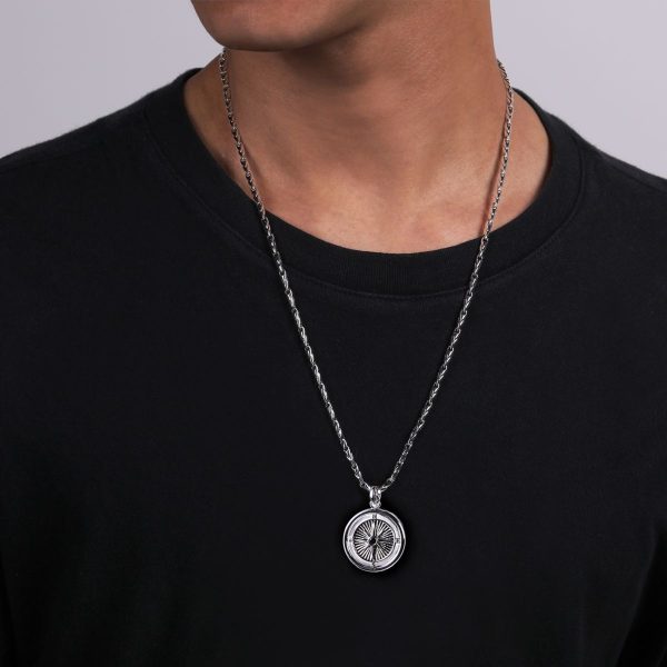 925 Sterling Silver Compass Pendant with Black Spinel Online