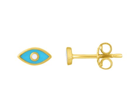 14K Gold Evil Eye Blue Enamel Stud Earring Fashion