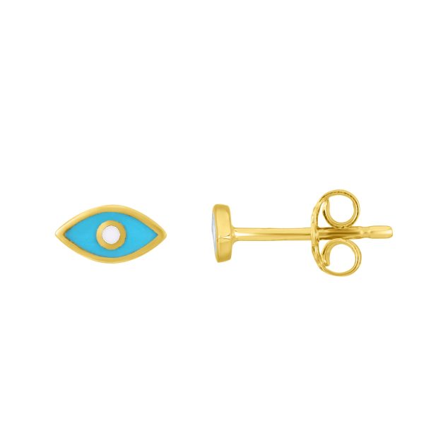 14K Gold Evil Eye Blue Enamel Stud Earring Fashion