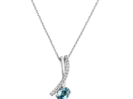 14K White Gold Blue Zircon Diamond Pendant Sale