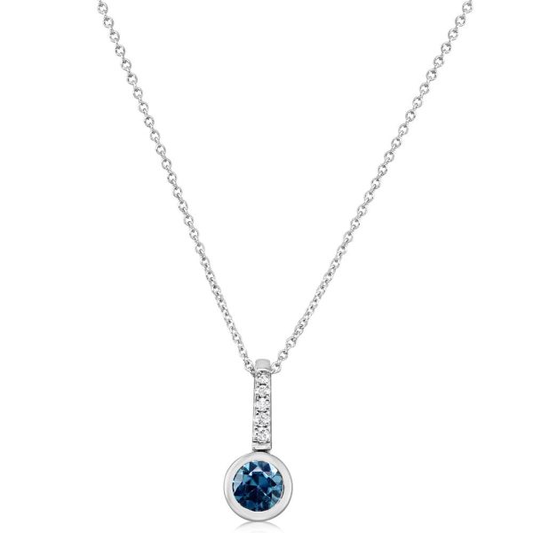 14K White Gold Blue Zircon Diamond Pendant Supply