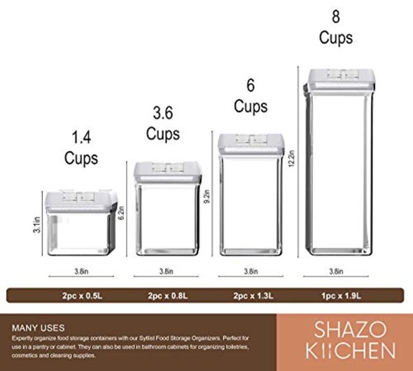 U-miss  Airtight Container Set for Food Storage - 7 Piece Set + Heavy Duty Plastic - BPA Free - Airtight Storage Clear Plastic w White Interchangeable Lids kitchen counter storage Bin -18 Labels+Marker Online