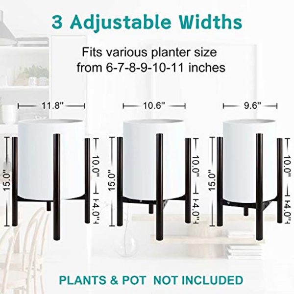 Uneedem Indoor Plant Stand - Adjustable Plant Stands for Indoor Plants, Bamboo Mid Century Modern Plant Holder, Fits Medium & Large Pots Sizes 7 8 9 10 11 inches, Dark Walnut (Pot Not Included) For Sale