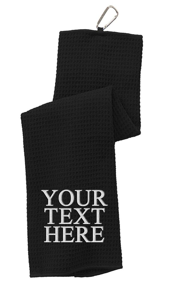 Personalized Custom Golf Towel - Add Your Embroidered Name or Monogram - Trifold Golf Towels with Grommet and Carabiner Clip, Hook Online