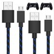 TalkWorks Charger Cable for PS4 Controller 10 ft (2-Pack) - Long Heavy Duty Braided Micro USB Cord Charging Compatible with Sony PlayStation 4 - Black Sale