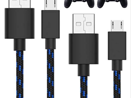 TalkWorks Charger Cable for PS4 Controller 10 ft (2-Pack) - Long Heavy Duty Braided Micro USB Cord Charging Compatible with Sony PlayStation 4 - Black Sale