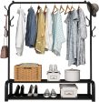 UDEAR Garment Rack Free-standing Clothes Rack with Top Rod,Lower Storage and 6 Hooks,Black For Cheap