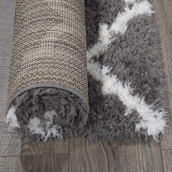 Ottomanson Flokati Trellis Design Shag Runner Rug, 2  x 5 , Dark Gray Supply