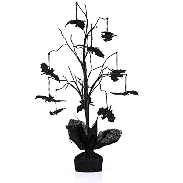 Poptrend  Halloween Black Spooky Tree Glittered with 10 Pcs Bat Decorations for Halloween Decoration Indoor Decoration For Sale