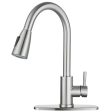 WOWOW Kitchen Faucet with Sprayer, Kitchen Sink Faucet, SUS 304 Stainless Steel, High Arc Single Handle Brushed Nickel Kitchen Faucets with Pull Down Sprayer, Pull Out Kitchen Faucet with Deck Plate Hot on Sale