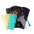 DAIKOYE 50 PCS Rainbow Magic Scratch Paper for Kids Black Scratch Off Art Crafts Notes Boards Sheet , with 5 Wooden Stylus 4 Drawing Stencils For Discount