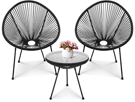 STOOG Patio Acapulco Lounge Chairs 3 Piece, Outdoor Furniture Covers Woven Bistro Set Including 2 Chairs and 1 Glass Table. For Cheap