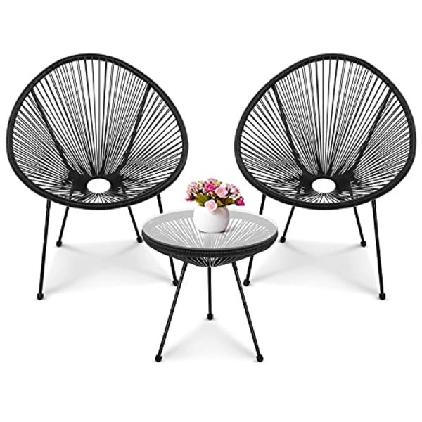 STOOG Patio Acapulco Lounge Chairs 3 Piece, Outdoor Furniture Covers Woven Bistro Set Including 2 Chairs and 1 Glass Table. For Cheap