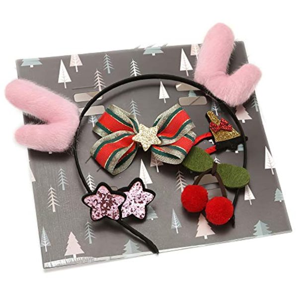 Randofu Christmas Hair Accessories, Santa Antlers Headband Hair Clips Hair Tie for Kids Girl Gift Discount