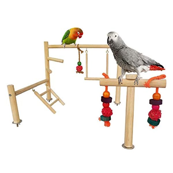 ZOHOKO Bird Cage Top Wood Play Stand Set,Parrot Cages Activity Center with Chew Ladder Swing Perch Toy for Conure, Parakeets, Budgie, Cockatiels, Lovebirds Online Sale