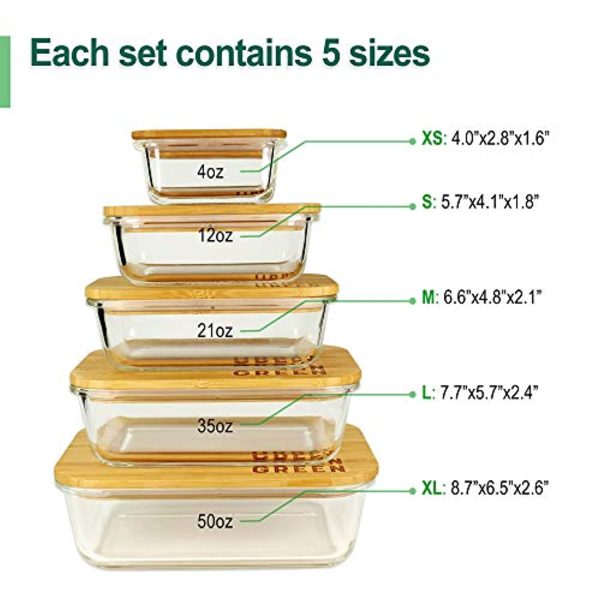 Verel Glass Containers with Bamboo Lids Urban Green, Meal Prep Glass Containers, Glass Food storage Containers, 5 Pack, Pantry & Kitchen Glass Organizer, Lunch glass container Online now