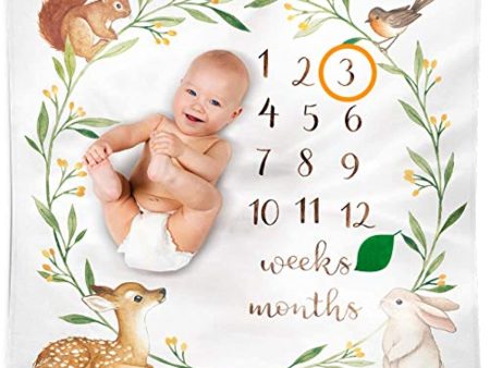 Bubzi Co  Baby Monthly Milestone Blanket Woodland - Baby Girl Gifts & Baby Boy Gifts - Watch Me Grow Woodland Nursery Décor - European Design - Gender Neutral for Newborn Girl & Boy For Cheap