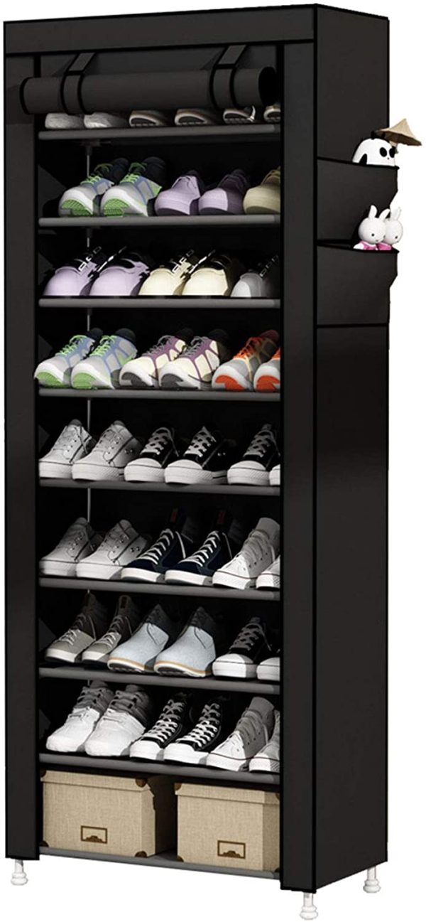 UDEAR 9 Tier Shoe Rack with Dustproof Cover Shoe Shelf Storage Organizer Black Supply