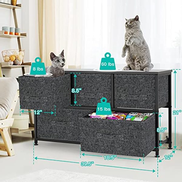 FURNINXS Dresser Bedroom with 5 Drawers Fabric Storage Tower Wide Chest Organizer for Closet, Hallway, Entryway, Nursery with Metal Frame, Wood Top, Easy Pull Handle Bins Online now