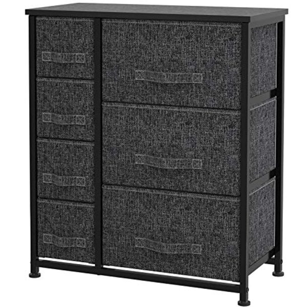 FURNINXS Storage Tower with 7 Drawers Fabric Dresser Drawer Organizer for Bedroom with Steel Frame, Wood Top, Easy Pull Drawer for Closet, Hallway, Entryway, Nursery Room by FURNINXS (Black) Cheap