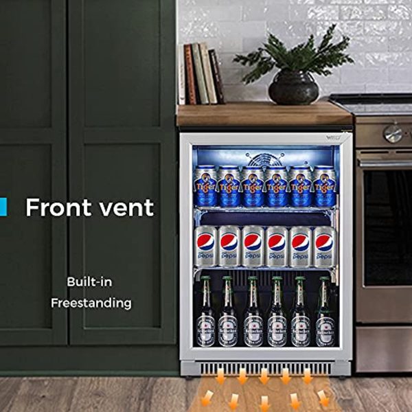 Weili Beverage Refrigerator and Cooler, 20 Inches Wide Beer Soda Fridge with Stainless Steel & Glass Door for Home Office Bar, Auto Defrost, Built-in Freestanding Supply