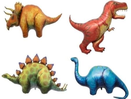 LoonBalloon Dinosaur TRICERATOPS STEGOSAURUS T-REX APATOSAURUS (4) Party Mylar BALLOONS Set Supply