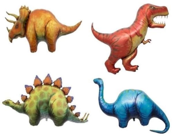 LoonBalloon Dinosaur TRICERATOPS STEGOSAURUS T-REX APATOSAURUS (4) Party Mylar BALLOONS Set Supply