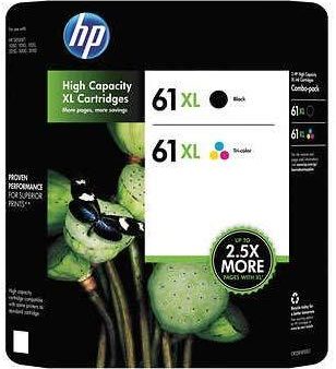 HP 61XL High Yield Original Ink Cartridge, Black Tri-Color, 2 Pack, 480 Page Yield Fashion