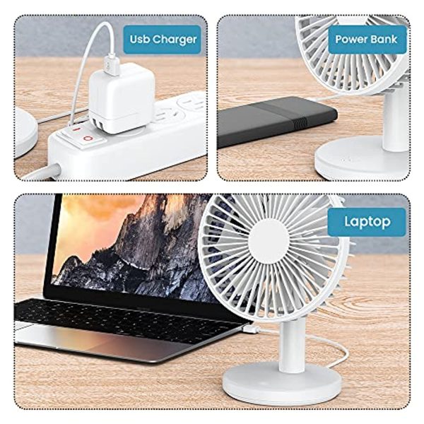 VersionTECH. Desk Fan, Small Quiet Fans Personal Portable USB Operated Cooling Mini Fan with 3 Speeds and 40° Adjustment for Table Desktop Office Home Car ( White ) Cheap