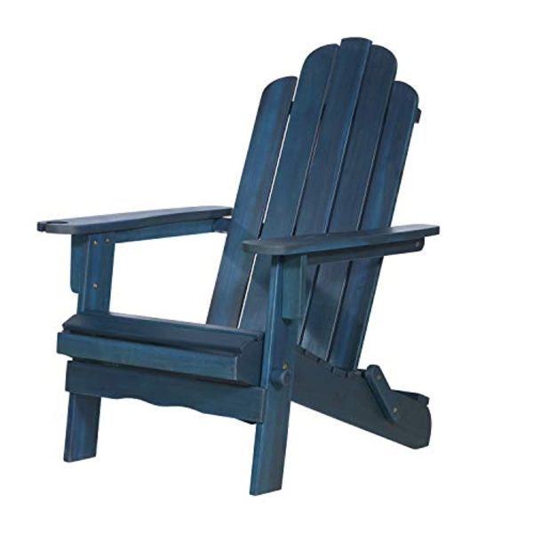 WestinTrends Sullivan Classic Solid Acacia Wood Outdoor Folding Adirondack Chair, 38 Inch, Navy Blue Wash Supply