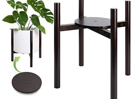 Uneedem Indoor Plant Stand - Adjustable Plant Stands for Indoor Plants, Bamboo Mid Century Modern Plant Holder, Fits Medium & Large Pots Sizes 7 8 9 10 11 inches, Dark Walnut (Pot Not Included) For Sale