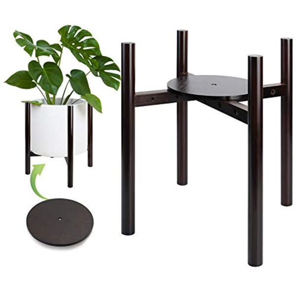 Uneedem Indoor Plant Stand - Adjustable Plant Stands for Indoor Plants, Bamboo Mid Century Modern Plant Holder, Fits Medium & Large Pots Sizes 7 8 9 10 11 inches, Dark Walnut (Pot Not Included) For Sale