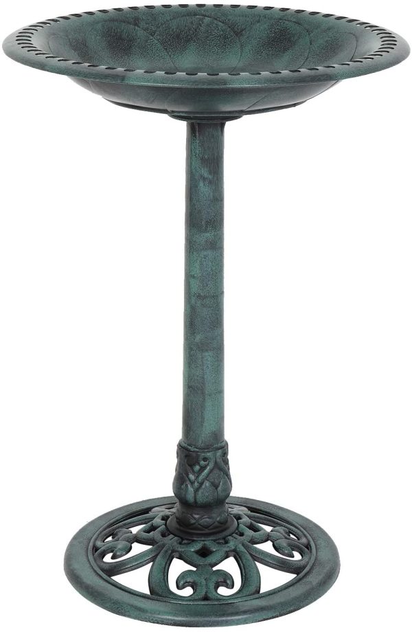 VINGLI Wild Bird Bath Green Patina Weather Resistant Resin Pedestal Birdbaths Antique Sculpture Finish Garden Decor for Outdoor Lightweight Courtyard 28 Inch Online Hot Sale