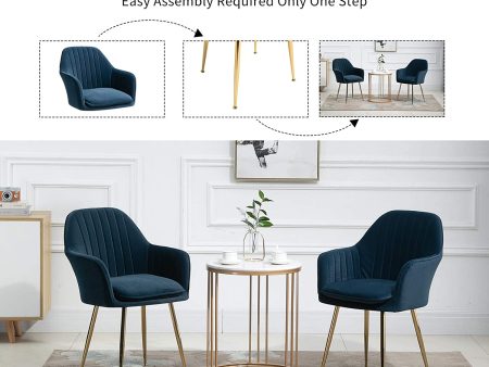 AVAWING Modern Living Dining Room Accent Arm Chairs Set of 4, Velvet Mid-Century Upholstered Seat Club Guest with Golden Legs, Blue Hot on Sale