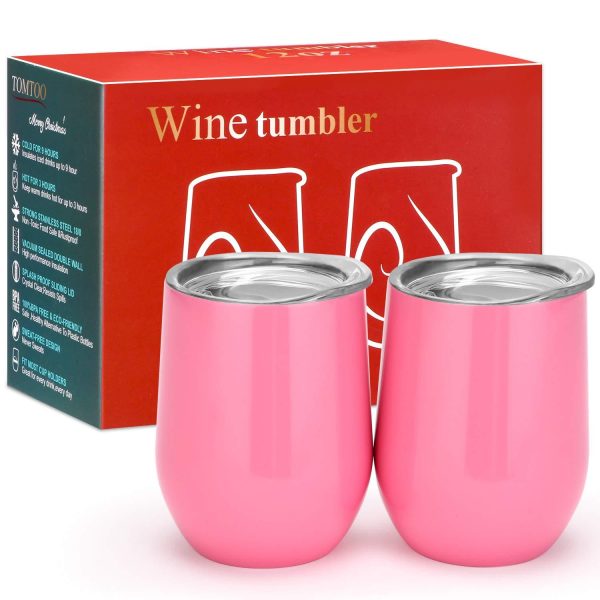 TOMTOO Insulated Wine Tumbler With Lid,12 oz Double Wall Vacuum Insulated Stainless Steel Wine Glasses for Wine, Coffee, Drinks, Champagne, Cocktails，2 Pack Online Sale