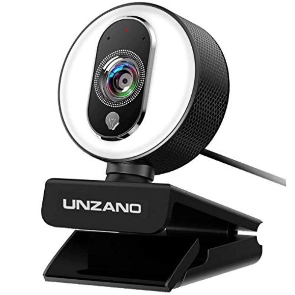 Unzano HD Webcam 1080P for Streaming with Ring Light, External Computer Web Camera with Dual Microphone, Autofocus Camera for PC Laptop Desktop Mac Video Calling Recording Skype Xbox One YouTube OBS Online Hot Sale